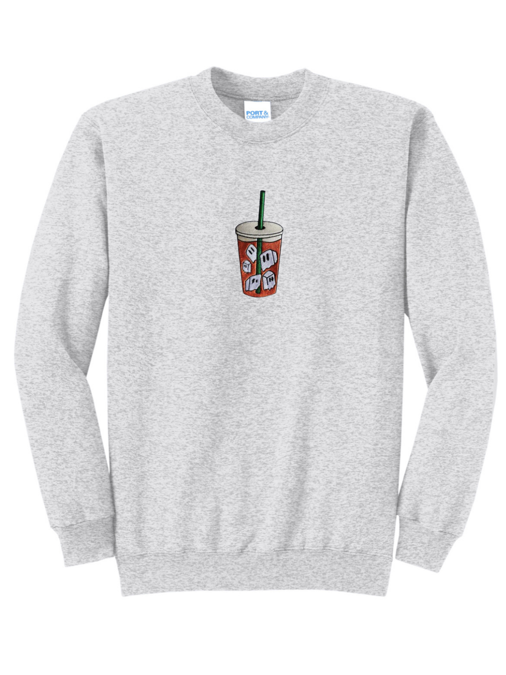 Iced Coffee Ghost Cubes Embroidered Crewneck Sweatshirt