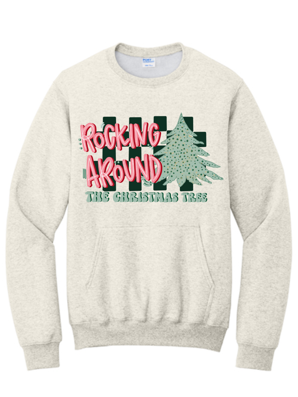 Rocking Around The Christmas Tree Christmas Graphic Pocket Crewneck Sweatshirt
