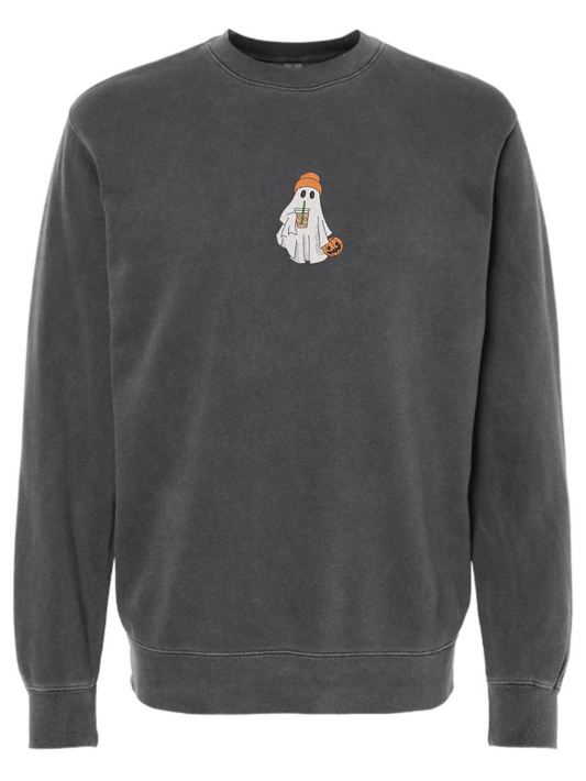 Iced Coffee Beanie Ghost Embroidered Sweatshirt