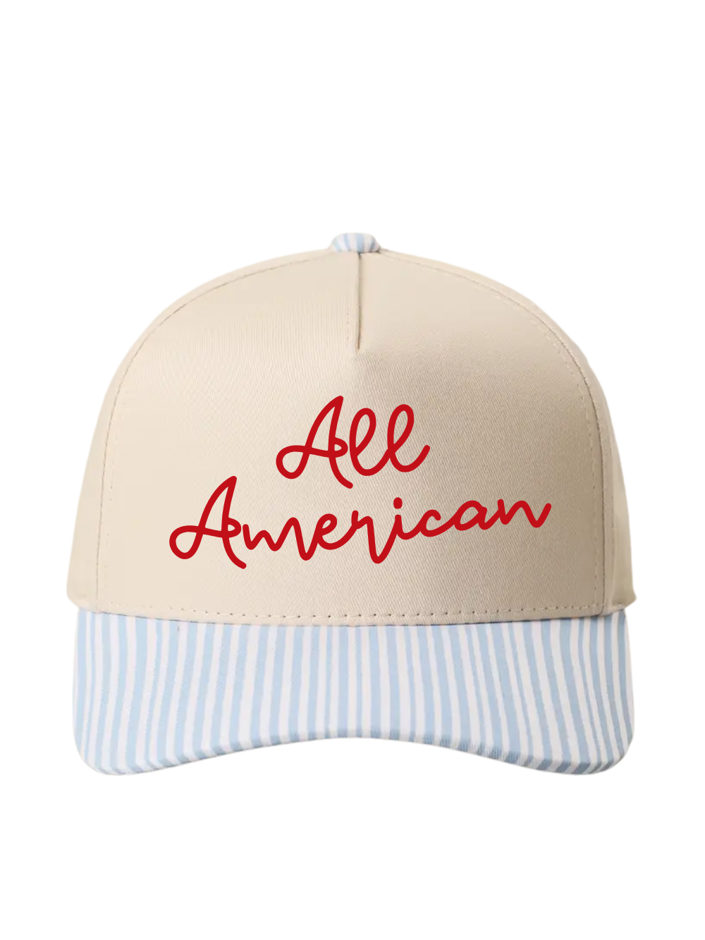 All American Embroidered Light Blue Striped Trucker Hat