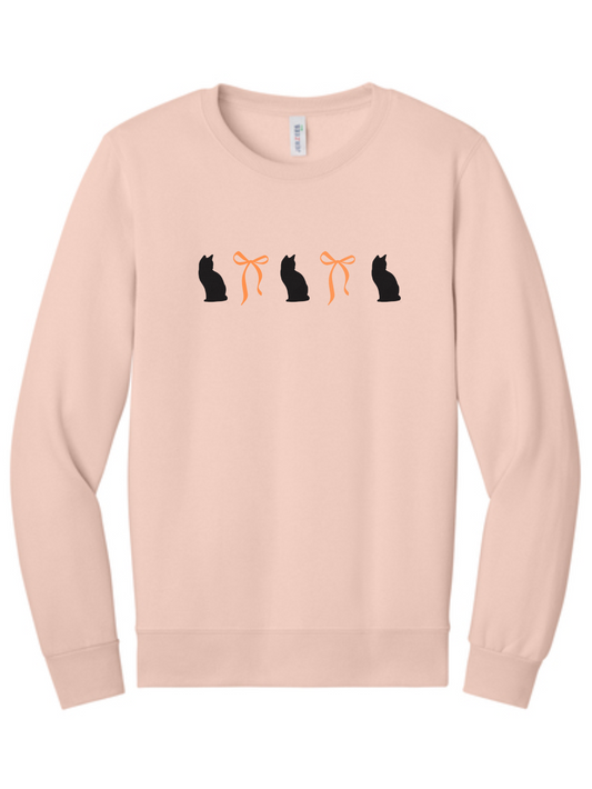 Black Cat Bow Embroidered Crewneck Sweatshirt
