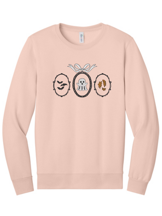 Spooky Frame Halloween Embroidered Fall Crewneck Sweatshirt
