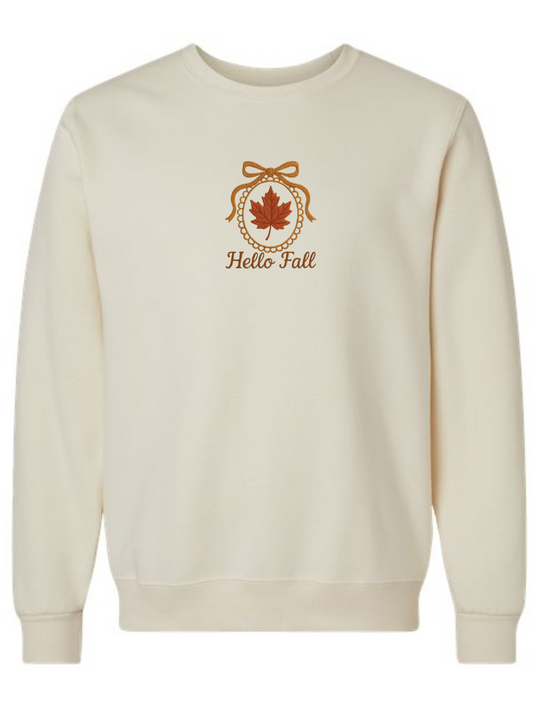 Hello Fall Leaves Embroidered Crewneck Sweatshirt