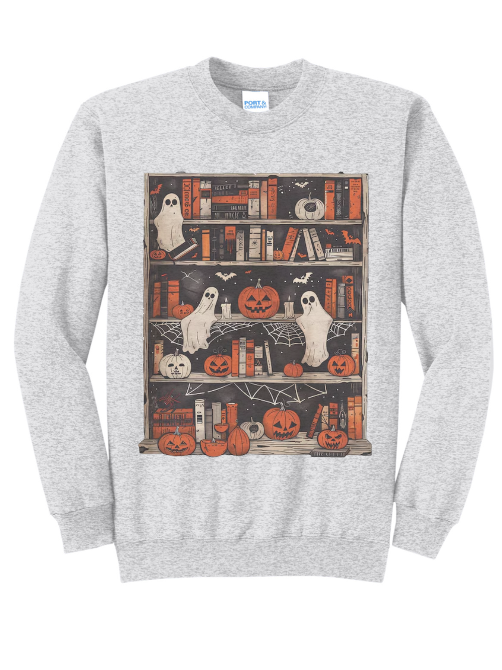 Haunted Library Reading Book Ghosts Graphic Crewneck Sweatshirt