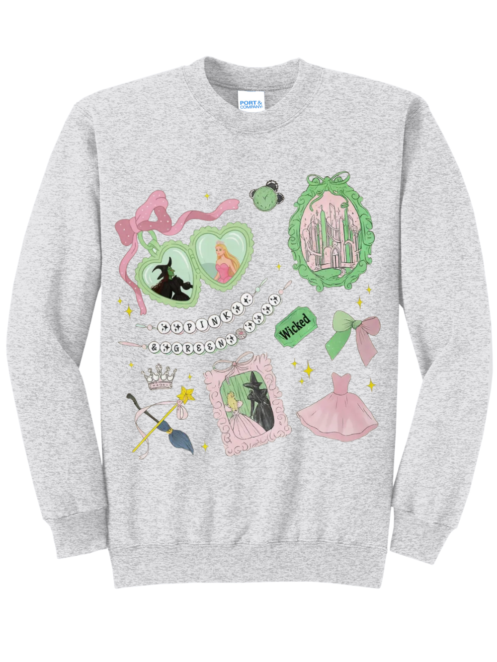 Pink & Green Wicked Icons Graphic Crewneck Sweatshirt