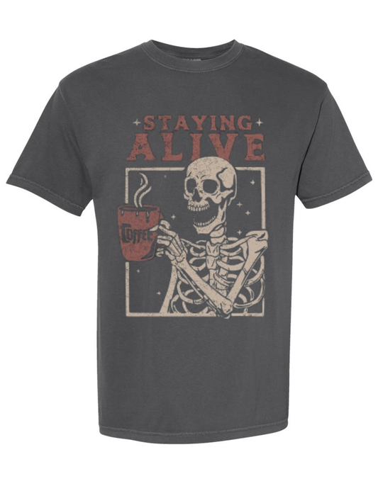 Staying Alive Graphic Washed T-Shirt or Crew Sweatshirt