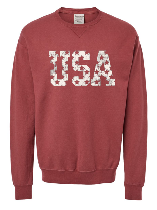 USA Washed Stars Comfort Wash Crewneck Graphic Sweatshirt