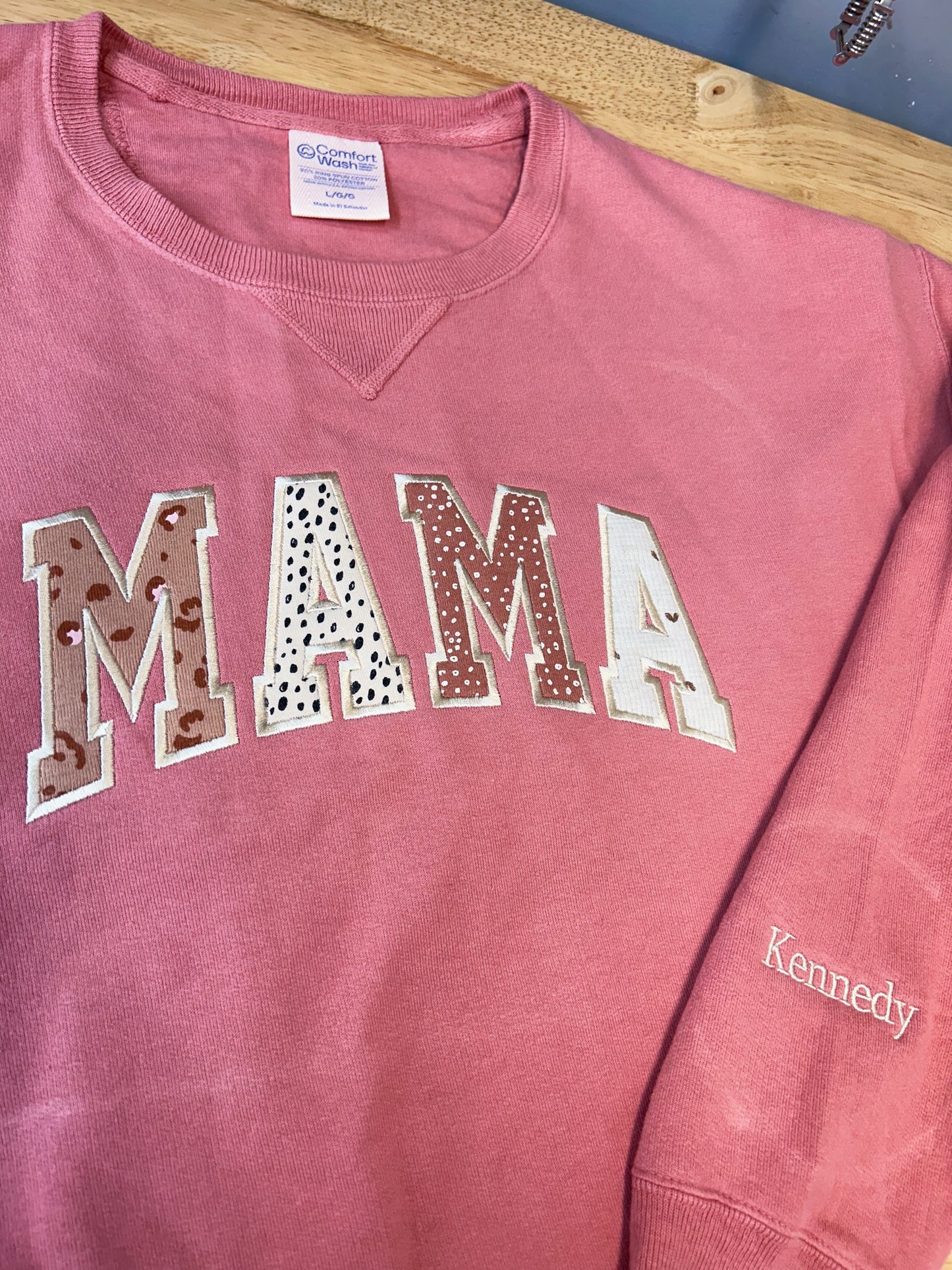 Custom Baby Blanket or Onesie Mama Applique Embroidered Crewneck Sweatshirt