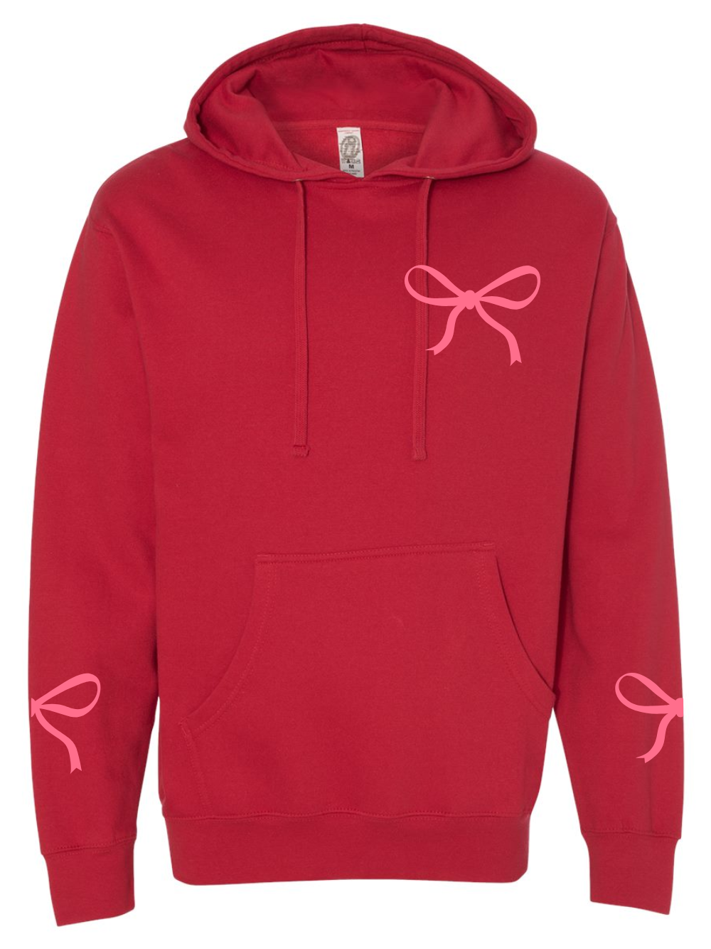 Pink Bows Embroidered Chest + Sleeves Hooded Red Sweatshirt