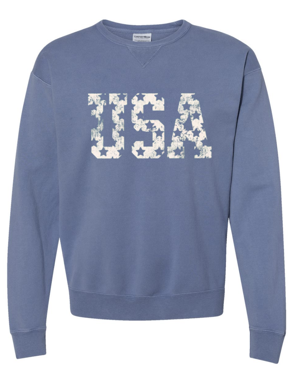 USA Washed Stars Comfort Wash Crewneck Graphic Sweatshirt