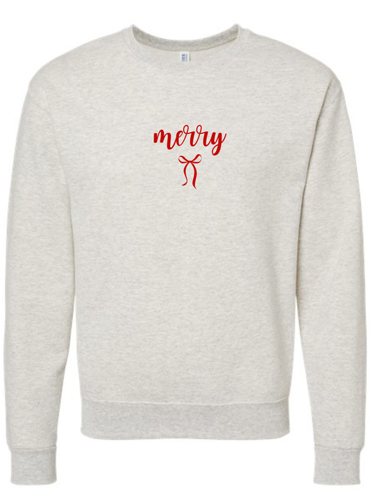 Merry Bow Embroidered Comfort Color Tee or Crewneck Sweatshirt