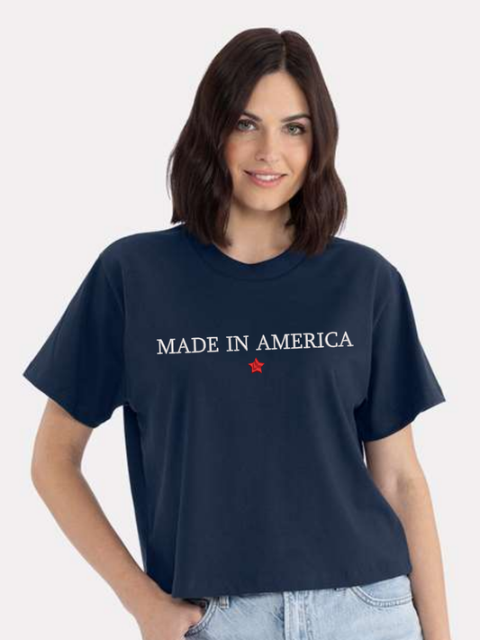 Made In America Embroidered Women's Heavyweight Boxy T-Shirt