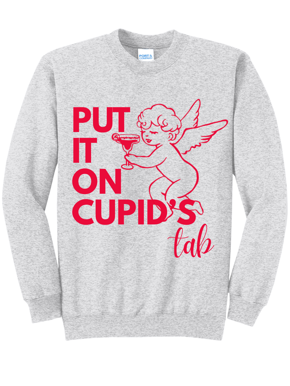 Put It On Cupid's Tab Graphic Fleece Crewneck Sweatshirt