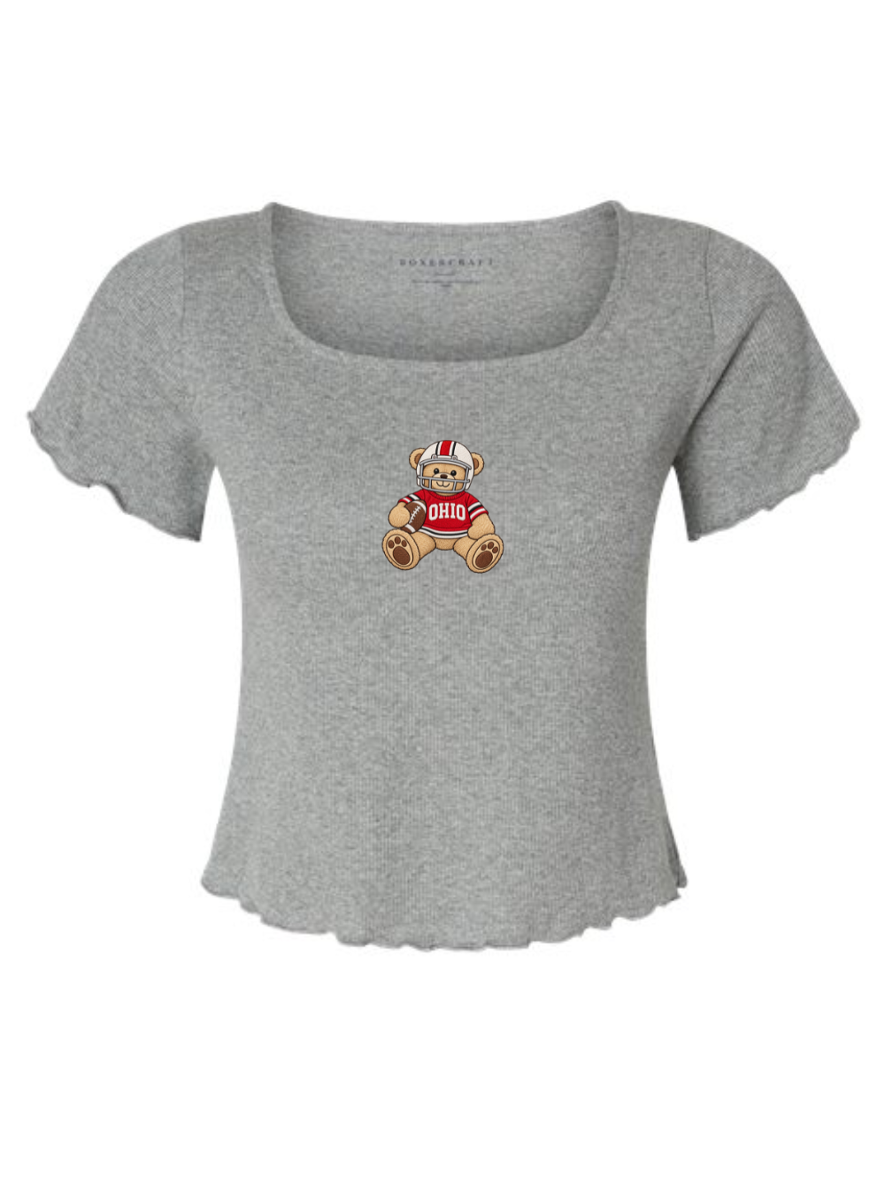 Ohio State Football Teddy Bear Embroidered Women's Baby Rib T-Shirt