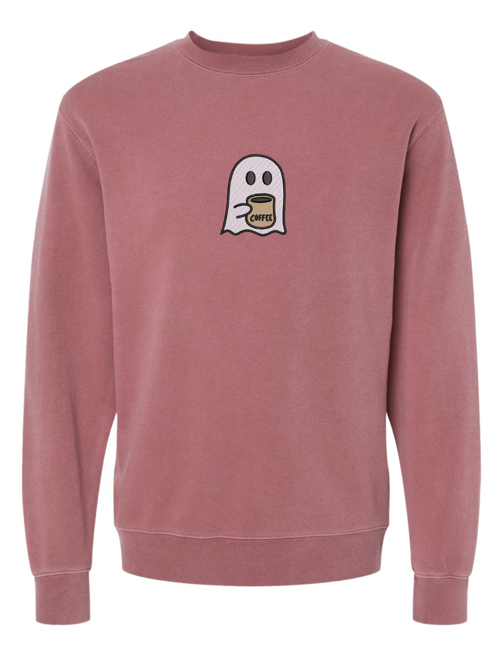 Ghost Drinking Coffee Embroidered Washed Crewneck Sweatshirt