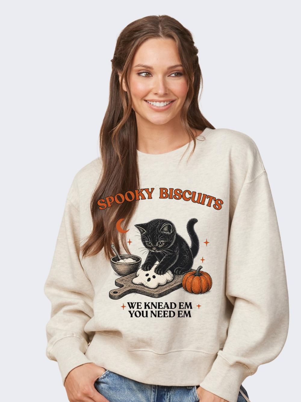 Spooky Biscuits Graphic Boxy Crewneck Sweatshirt