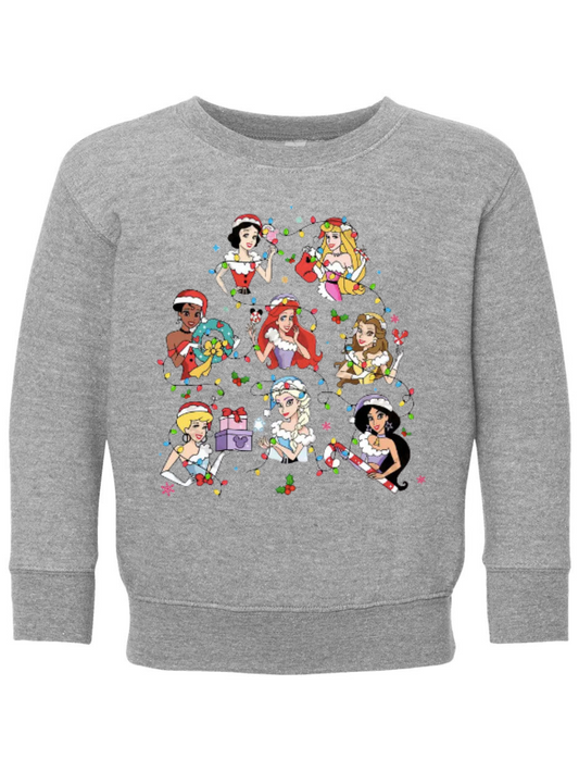 Disney Princess Christmas Lights Graphic Toddler Or Kid Crewneck Sweatshirt