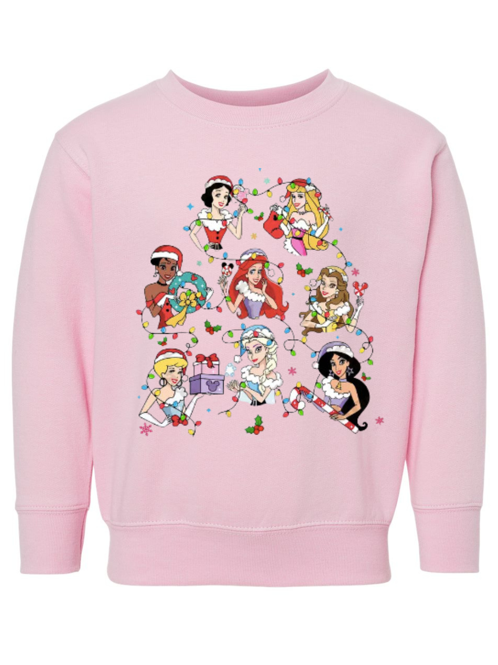 Disney Princess Christmas Lights Graphic Toddler Or Kid Crewneck Sweatshirt