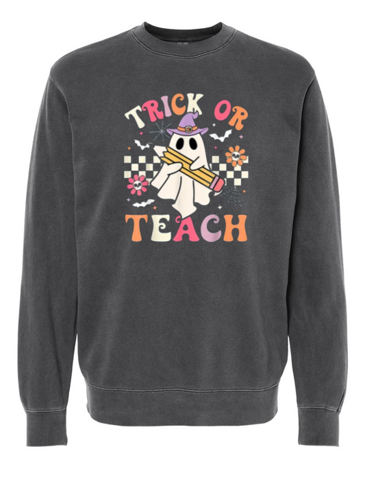 Trick Or Teach Graphic Washed Teacher T-Shirt or Crew Sweatshirt
