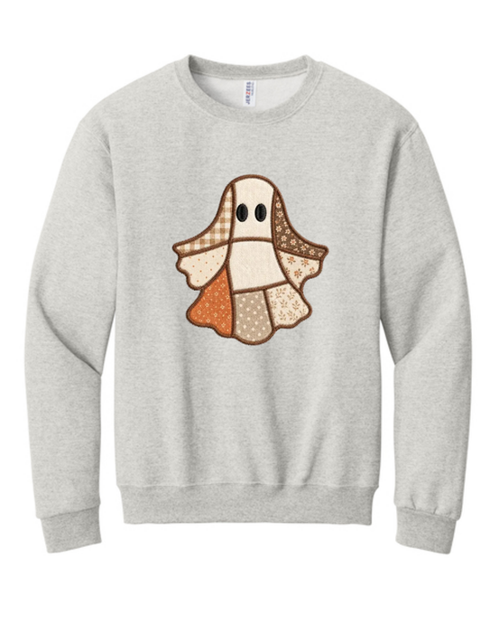 Patchwork Ghost Appliqué Embroidered Crewneck Sweatshirt