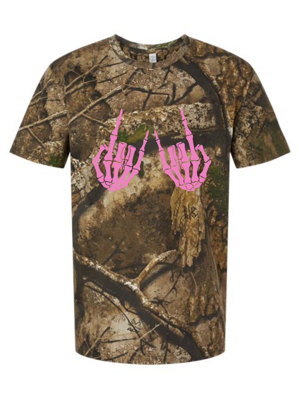 Rock On Pink Skeleton Printed Camo Graphic T-Shirt