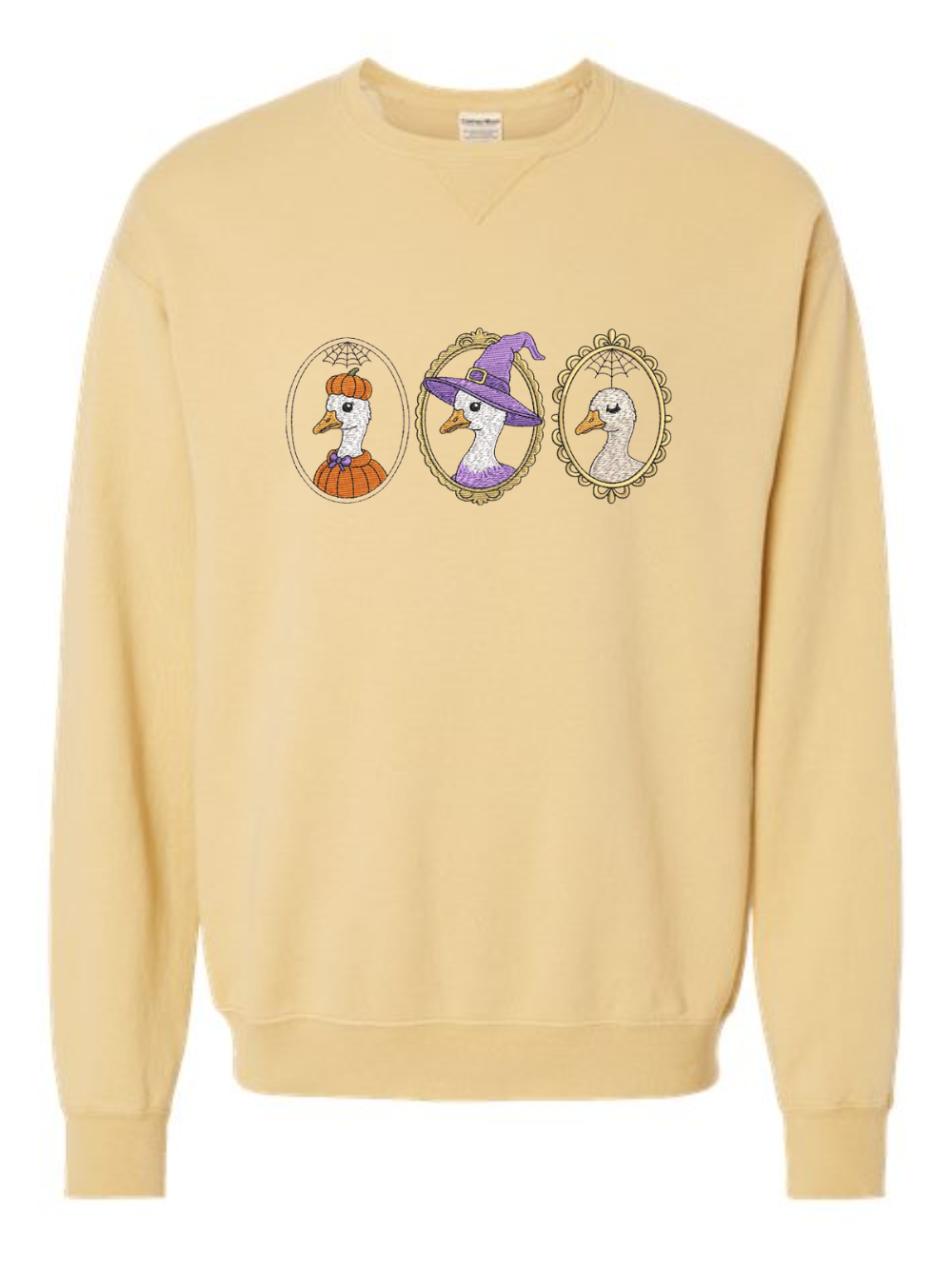 Silly Goose Halloween Embroidered Fall Comfort Wash Crewneck Sweatshirt