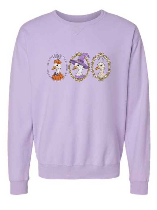 Silly Goose Halloween Embroidered Fall Comfort Wash Crewneck Sweatshirt