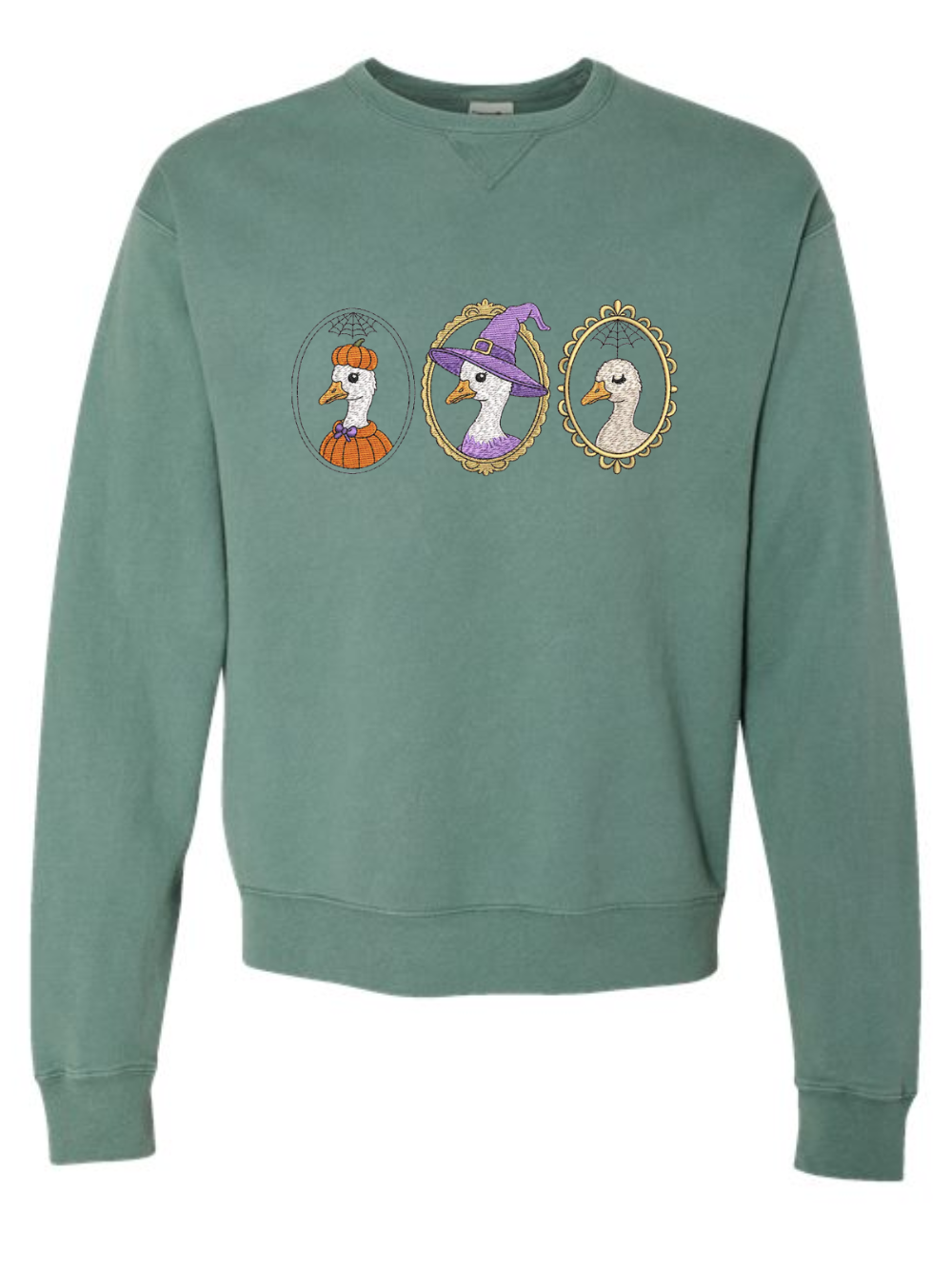 Silly Goose Halloween Embroidered Fall Comfort Wash Crewneck Sweatshirt