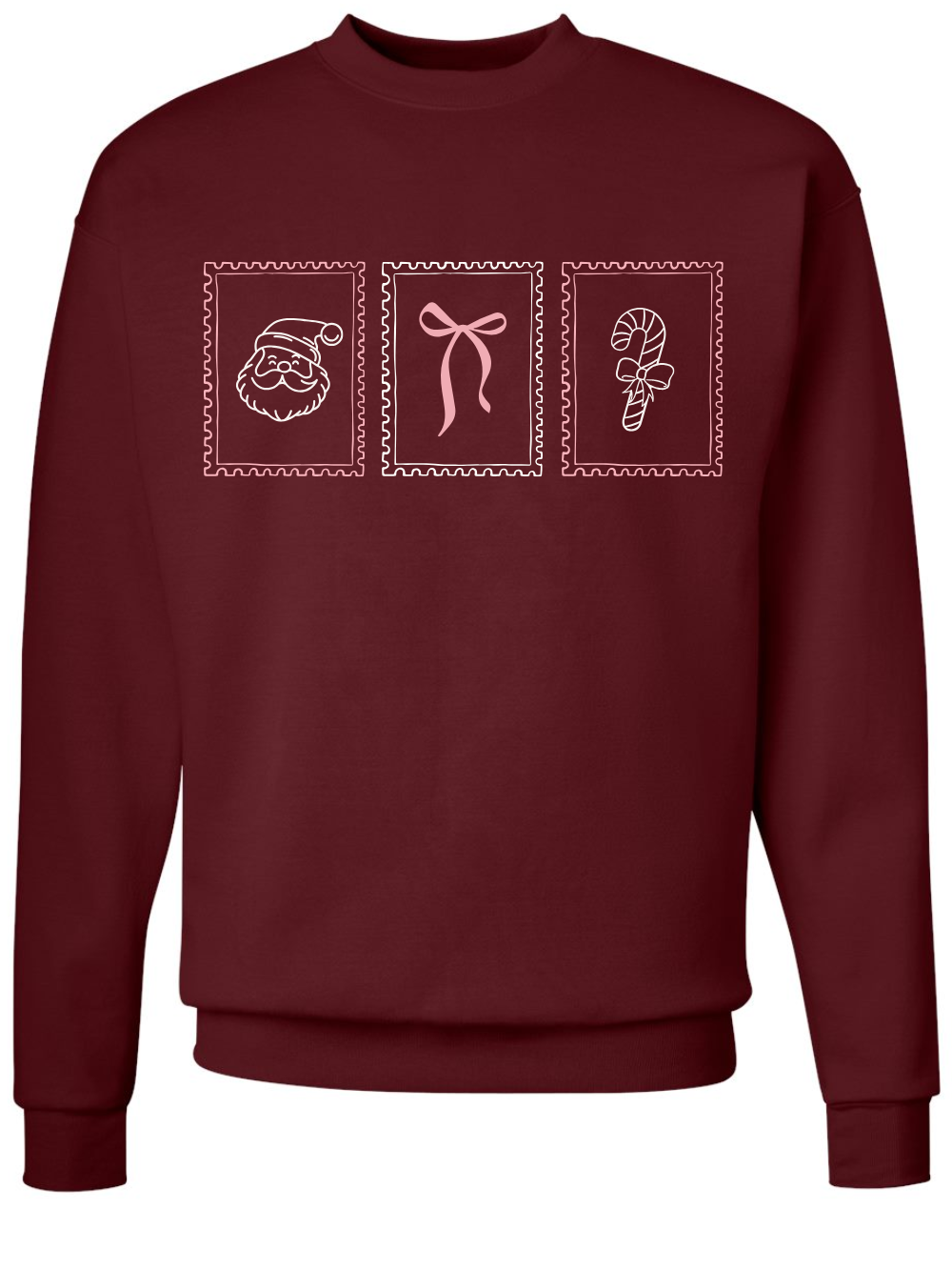Christmas Stamps Embroidered Hanes EcoSmart Crewneck Sweatshirt