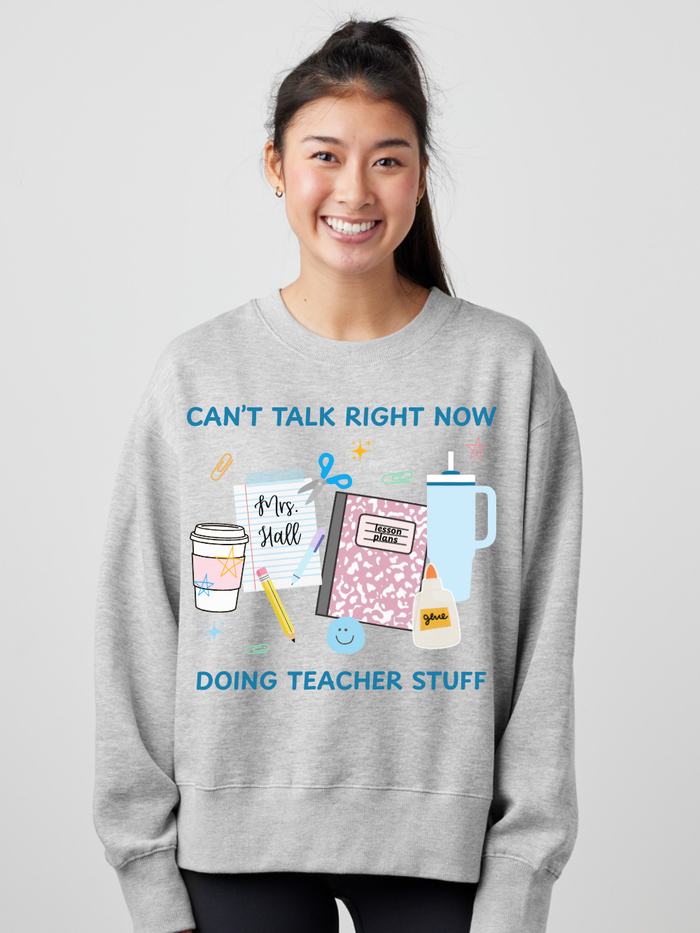 Custom Name Doing Teacher Stuff Enza Boxy Graphic Crewneck