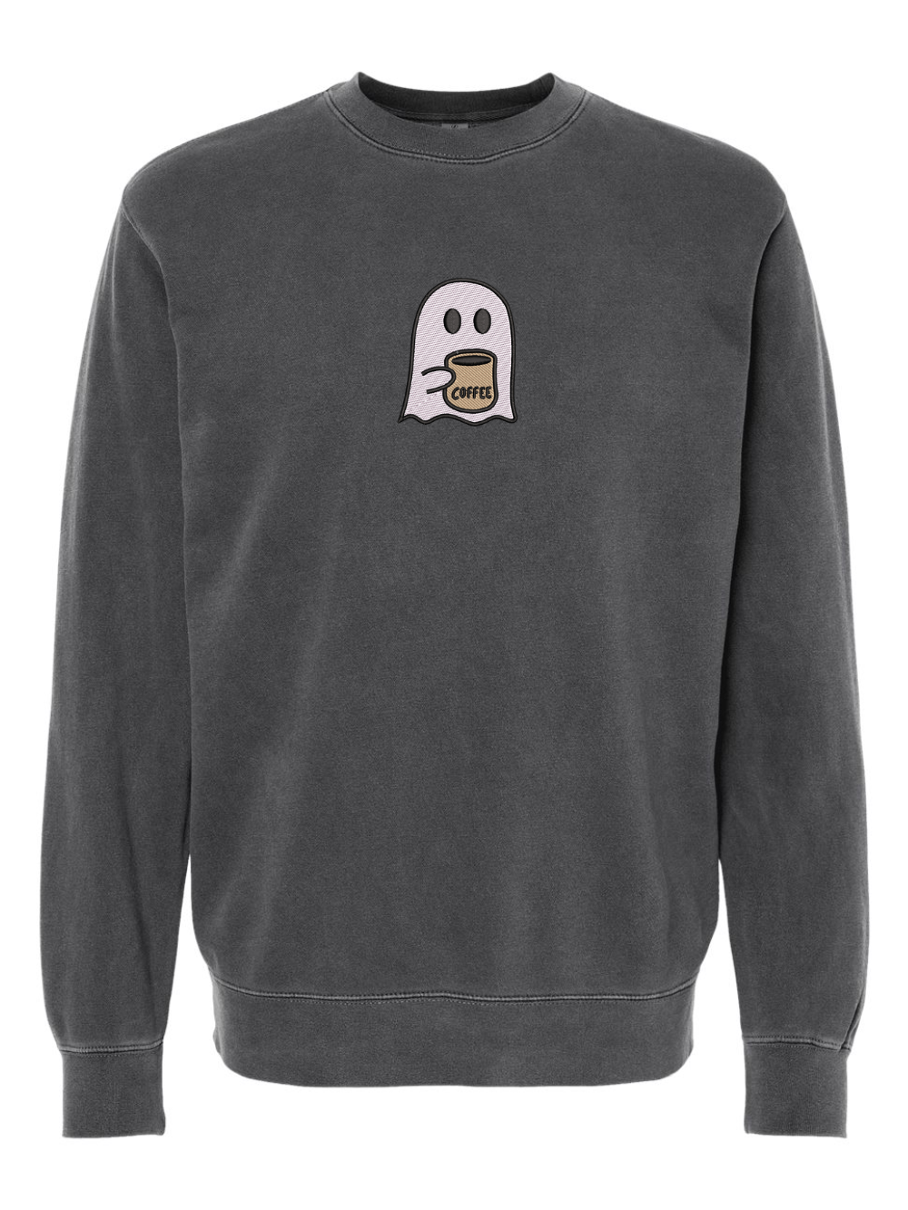 Ghost Drinking Coffee Embroidered Washed Crewneck Sweatshirt