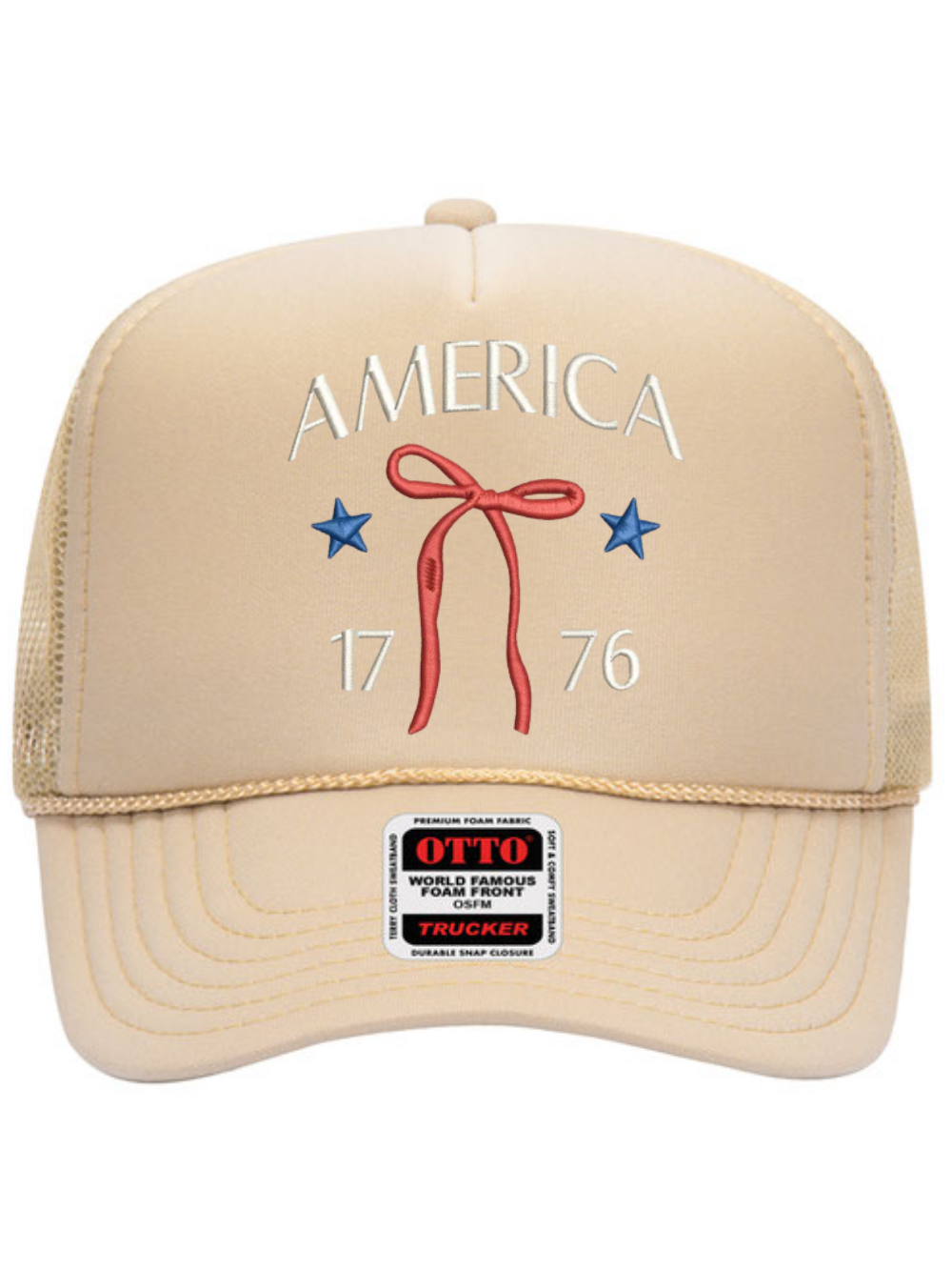 America 1776 Bow Embroidered 5 Panel Otto Foam Mesh Back Trucker Otto Hat