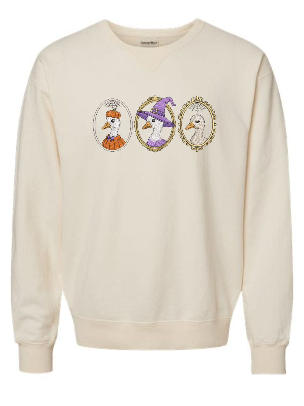 Silly Goose Halloween Embroidered Fall Comfort Wash Crewneck Sweatshirt