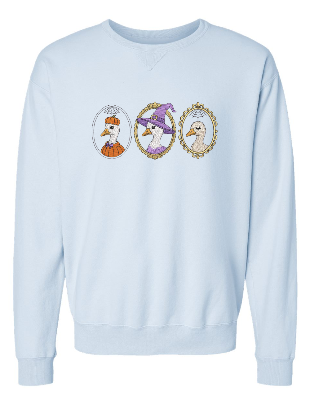 Silly Goose Halloween Embroidered Fall Comfort Wash Crewneck Sweatshirt