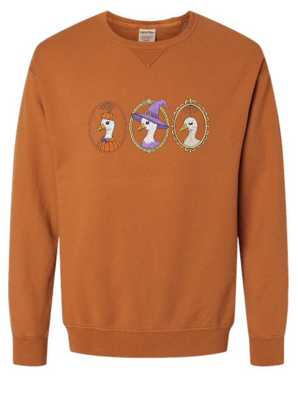 Silly Goose Halloween Embroidered Fall Comfort Wash Crewneck Sweatshirt
