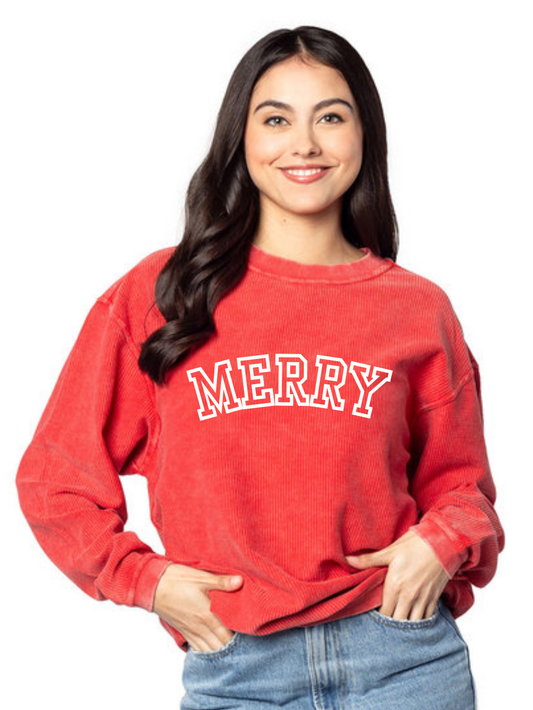 Merry Embroidered Corded Crewneck Sweatshirt