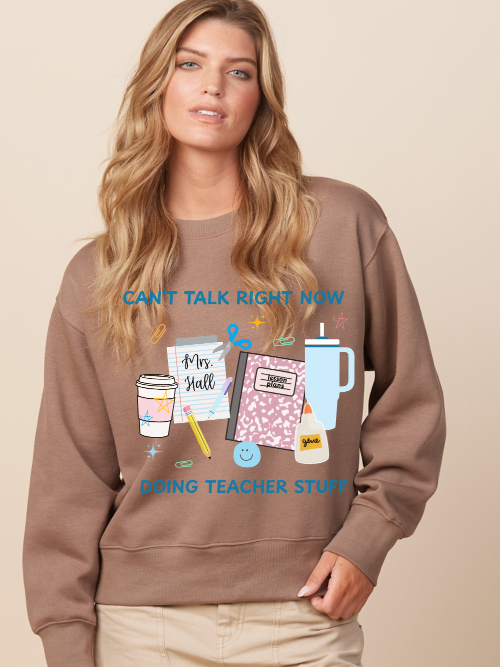 Custom Name Doing Teacher Stuff Enza Boxy Graphic Crewneck
