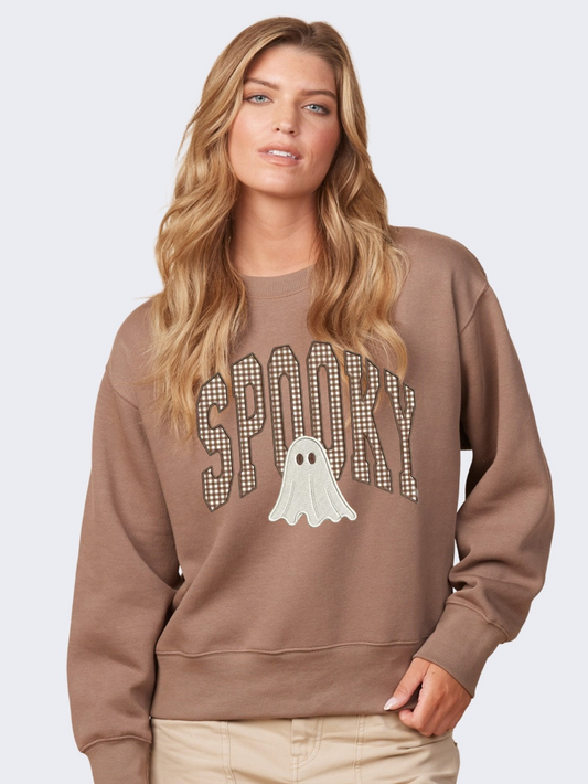 Spooky Ghost Embroidered Appliqué Boxy Crewneck Sweatshirt