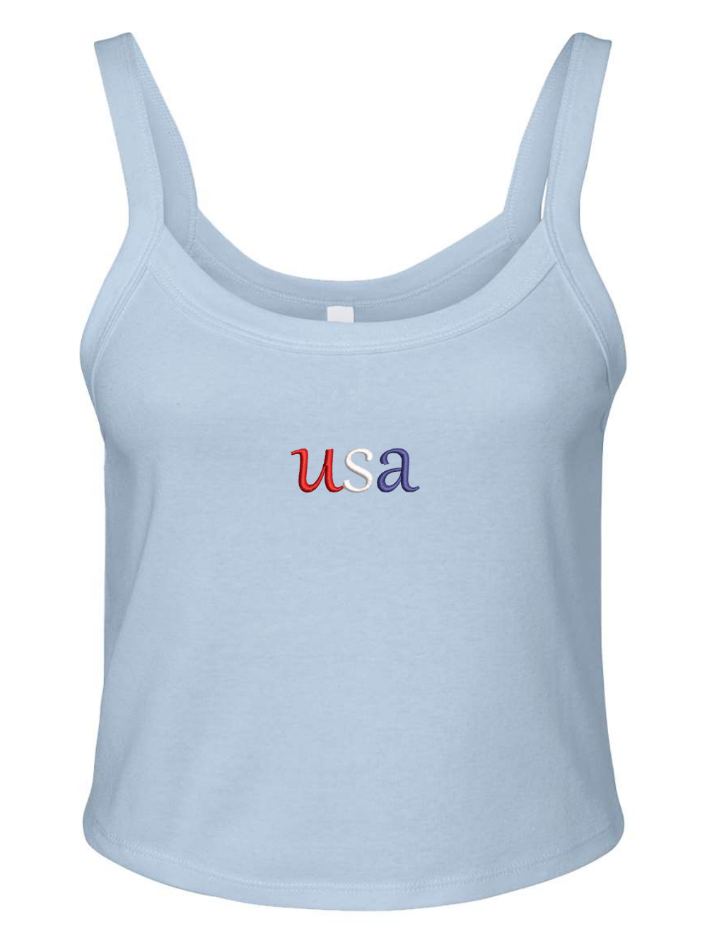 Dainty USA Embroidered Women's Rib Muscle Cropped Tank