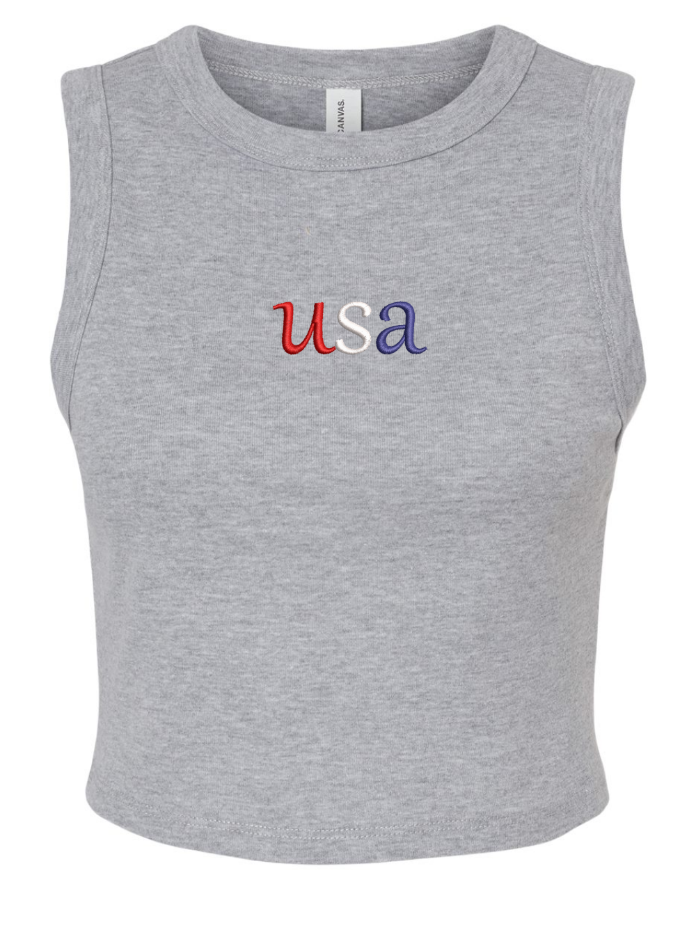 Dainty USA Embroidered Women's Rib Muscle Cropped Tank