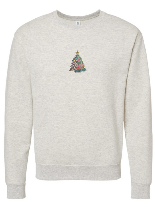 Book Christmas Tree Embroidered Crewneck Sweatshirt