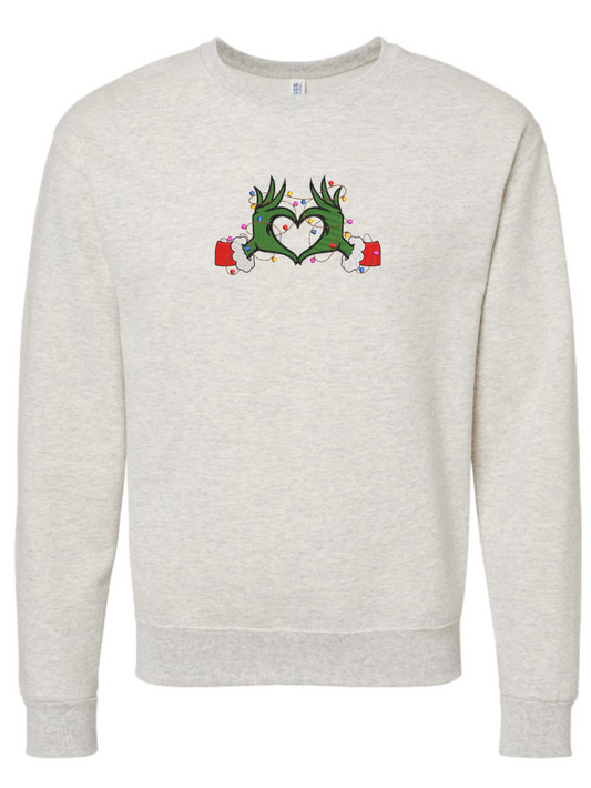 Grinch Heart Hands Embroidered Crewneck Sweatshirt