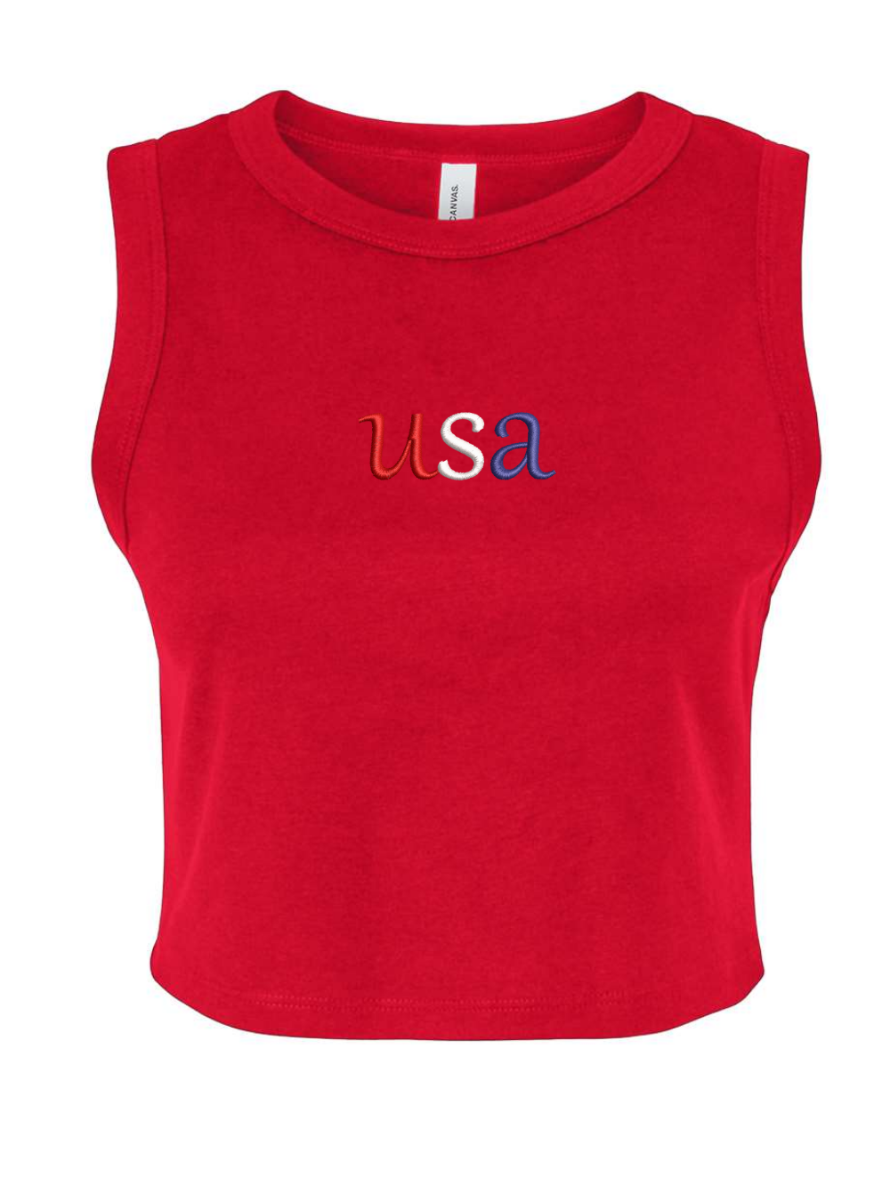 Dainty USA Embroidered Women's Rib Muscle Cropped Tank