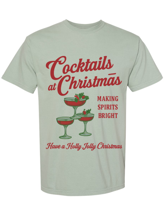Cocktails At Christmas Printed Washed Graphic Tee or Crewneck