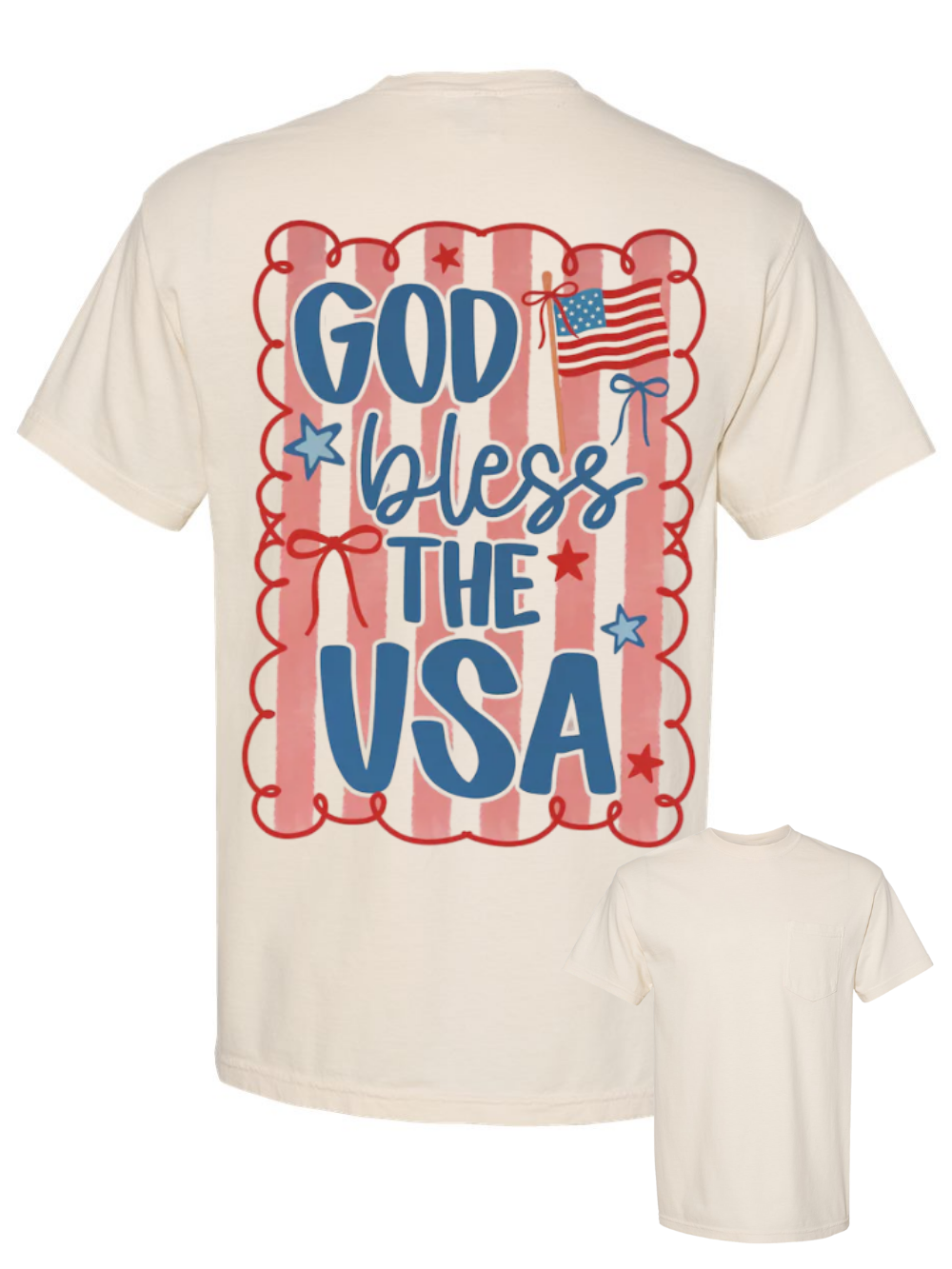 God Bless America Printed Back Comfort Colors Pocket Graphic T-Shirt