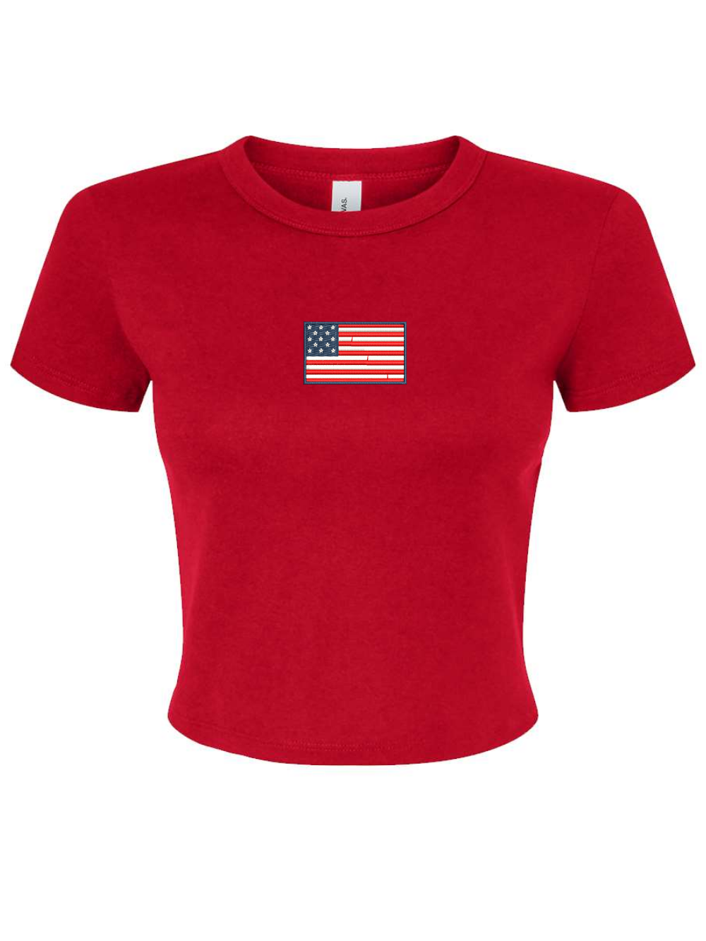 American Flag Embroidered Women's Micro Rib Baby Tee