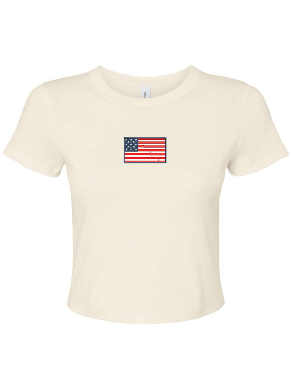 American Flag Embroidered Women's Micro Rib Baby Tee