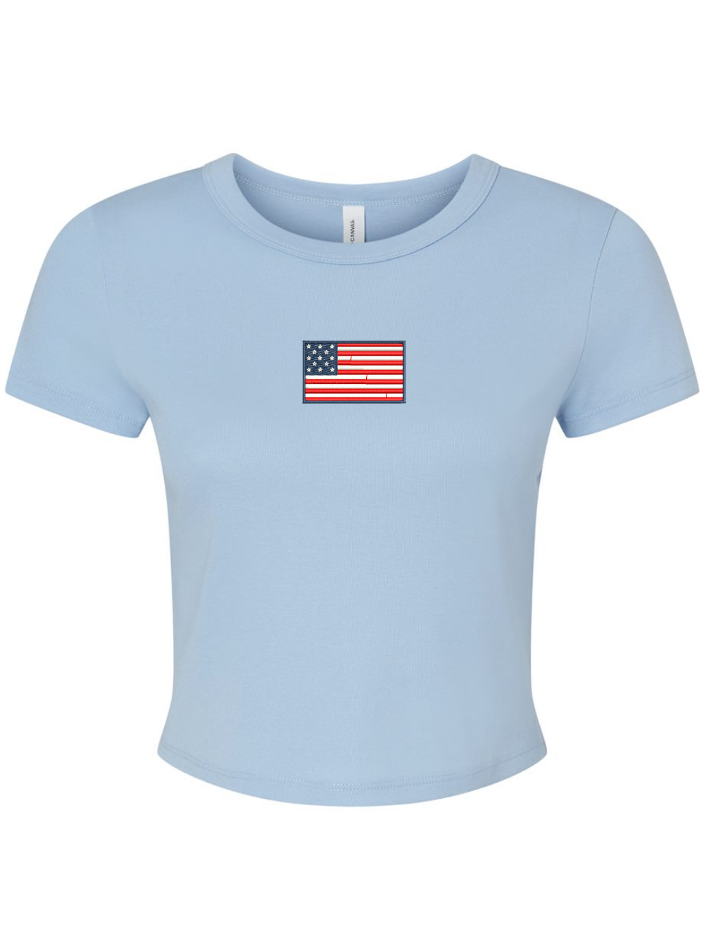 American Flag Embroidered Women's Micro Rib Baby Tee