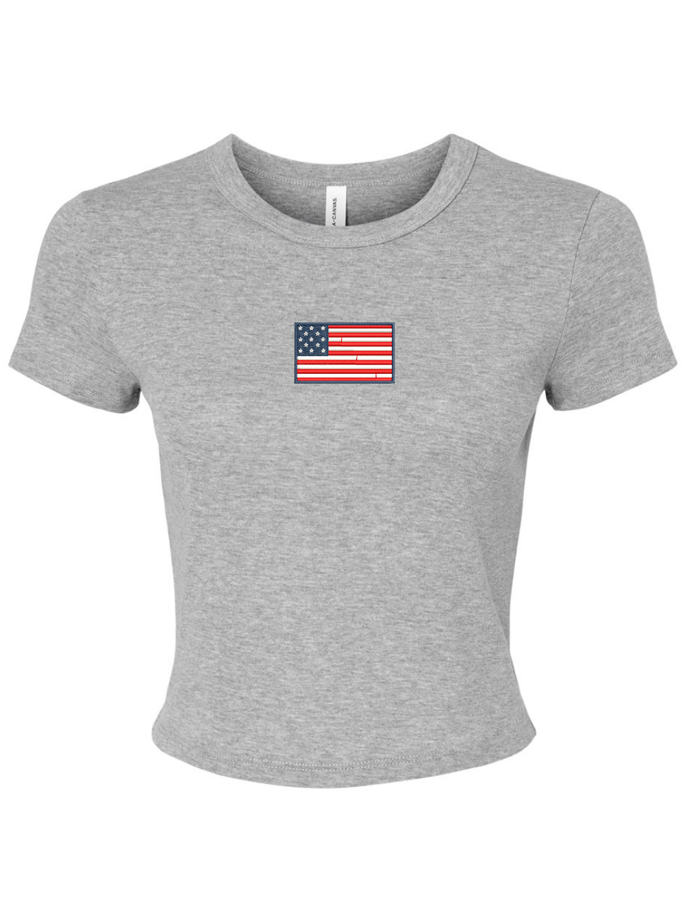 American Flag Embroidered Women's Micro Rib Baby Tee