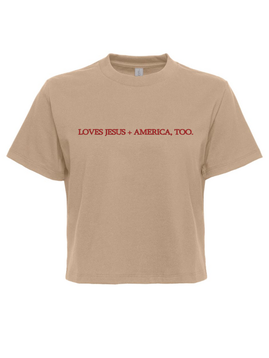 Loves Jesus + America Too Embroidered Heavyweight Boxy T-Shirt